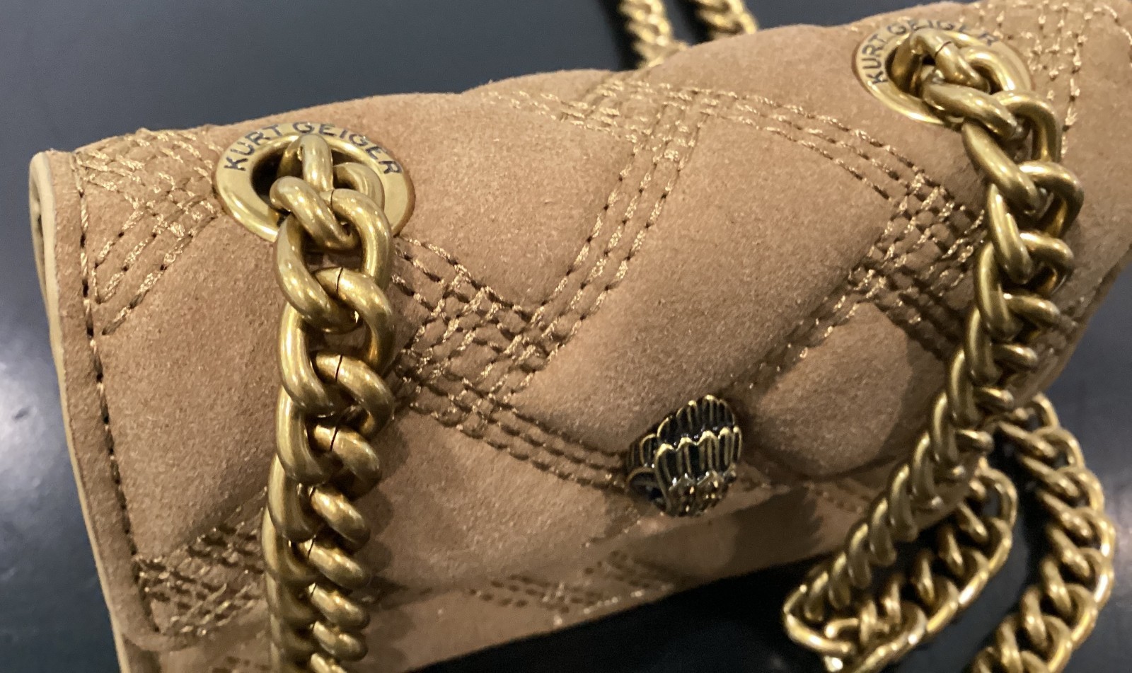 Kurt Geiger MICRO TINY Tan 4.25″ x 3″ x 1″ Woven Synthetic Crossbody New Boxed