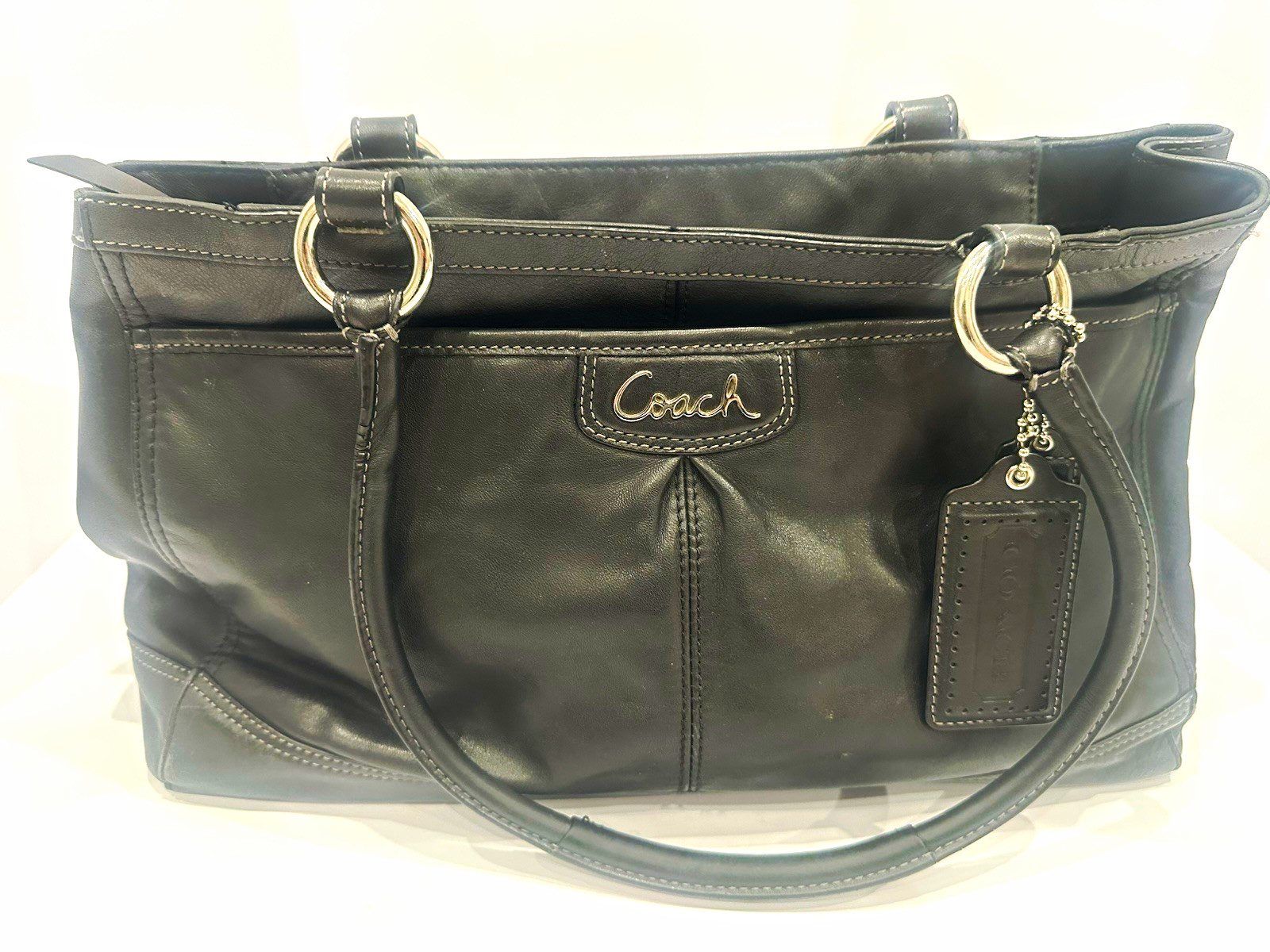 Coach Ashley F19728 Black Leather Satchel Shoulder Bag Tote Purse Hangtag