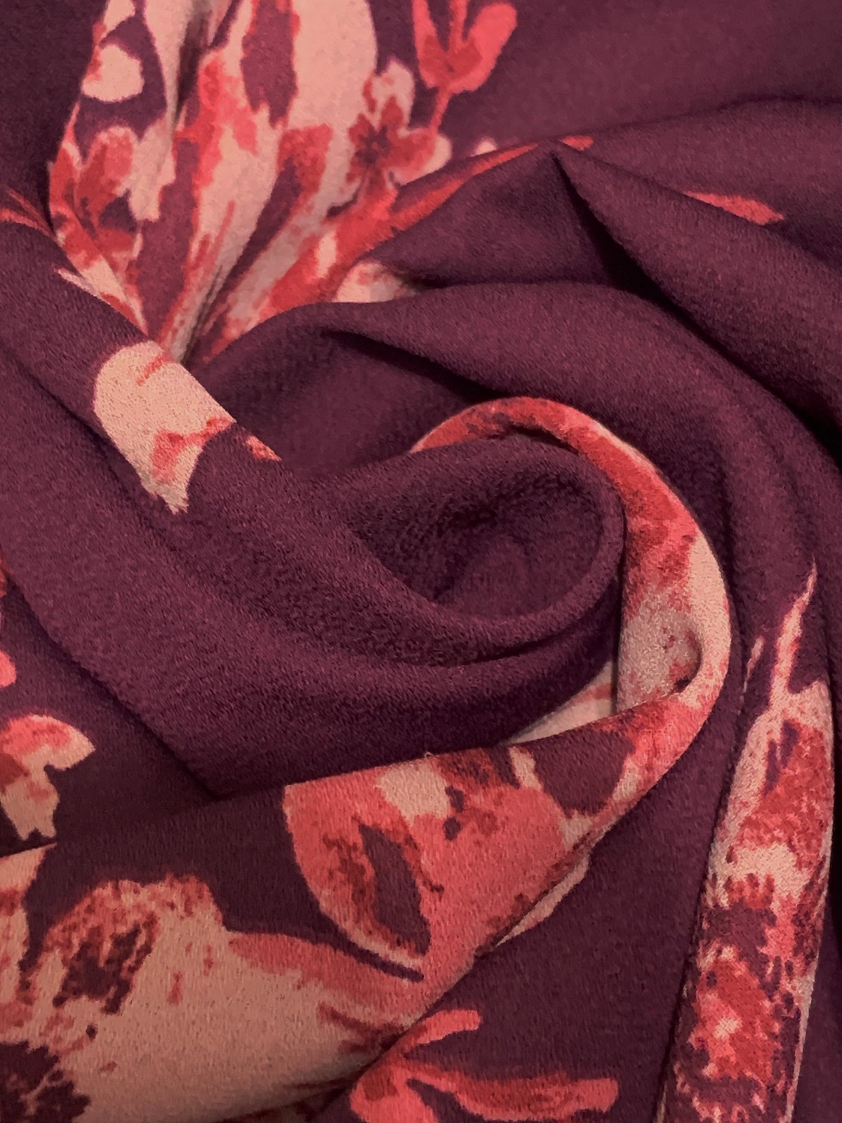 SIMPLY STYLED XL P Burgundy Pink Floral SHIRT BLOUSE Roll Tab Sleeve V Neck