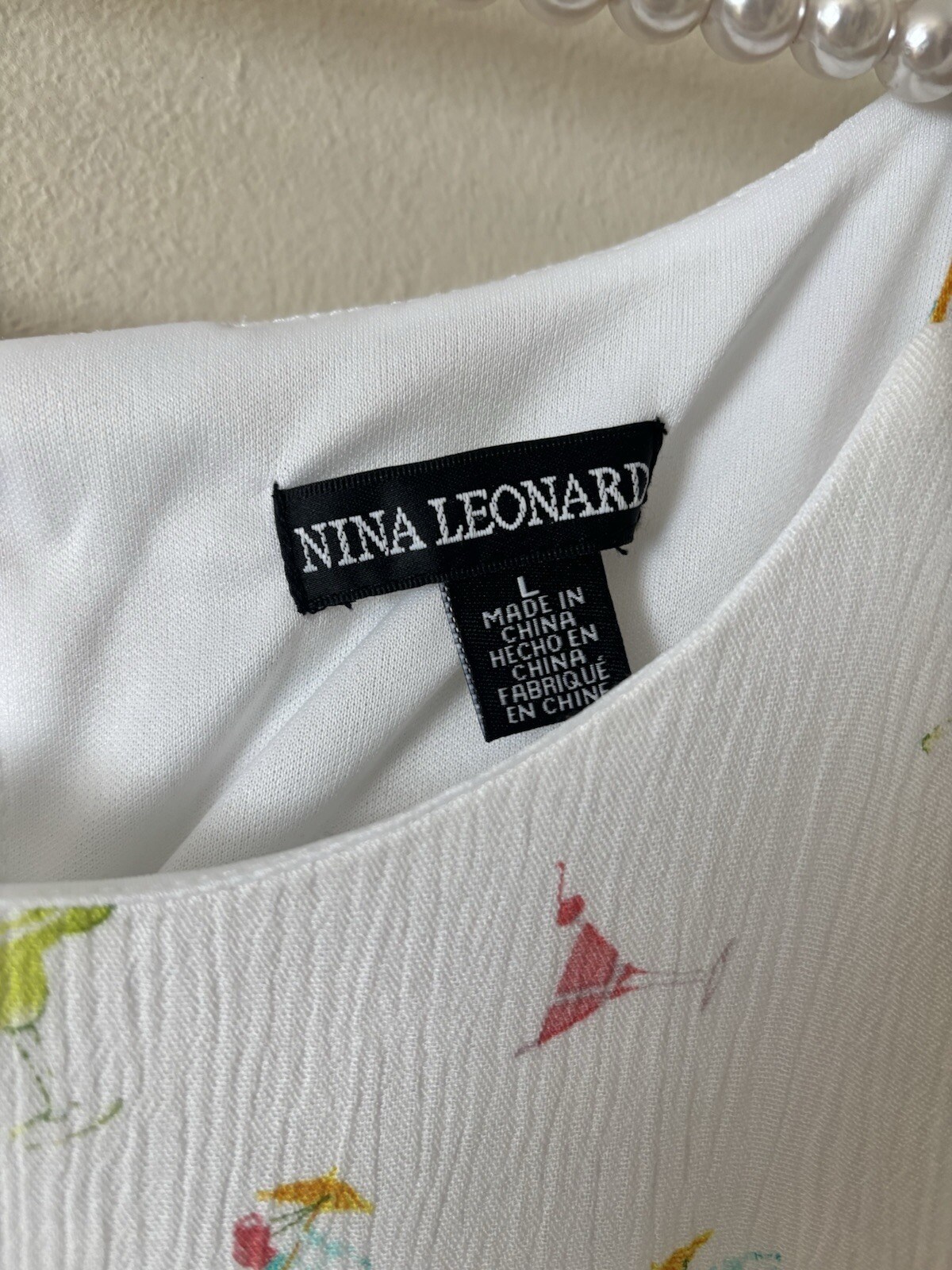NWT Nina Leonard Womens Size Large White Sleeveless Dress Martini Drink Print