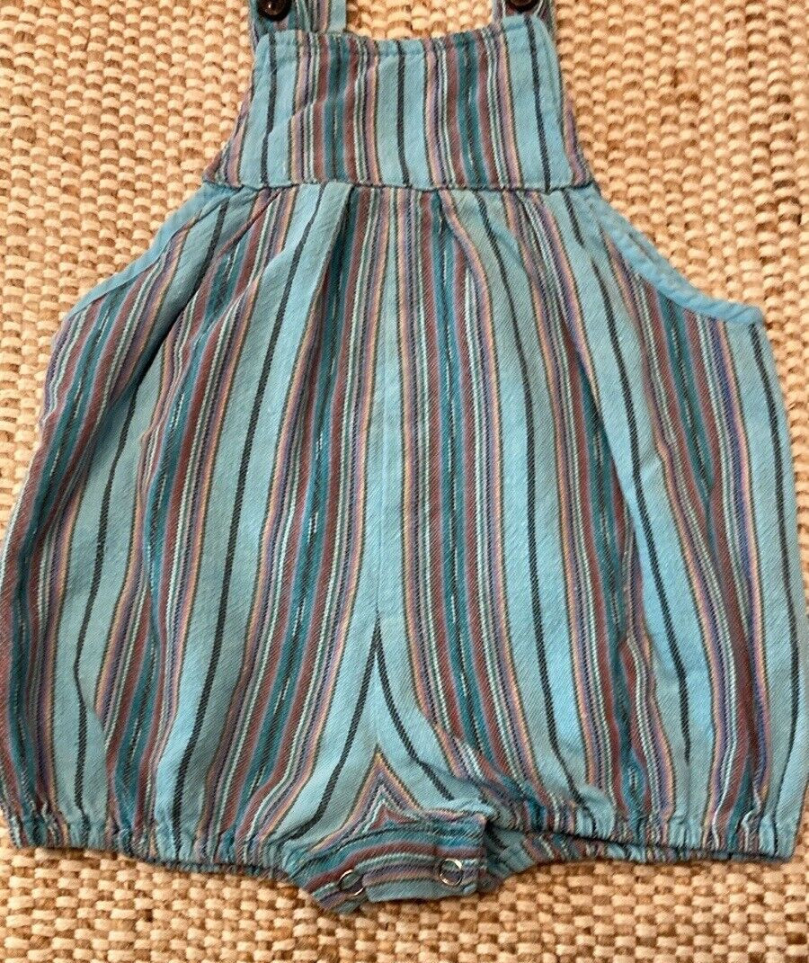 Vintage Guatemalan Child Toddler Romper Overall 2T Unisex Y2K Turquoise Stripe