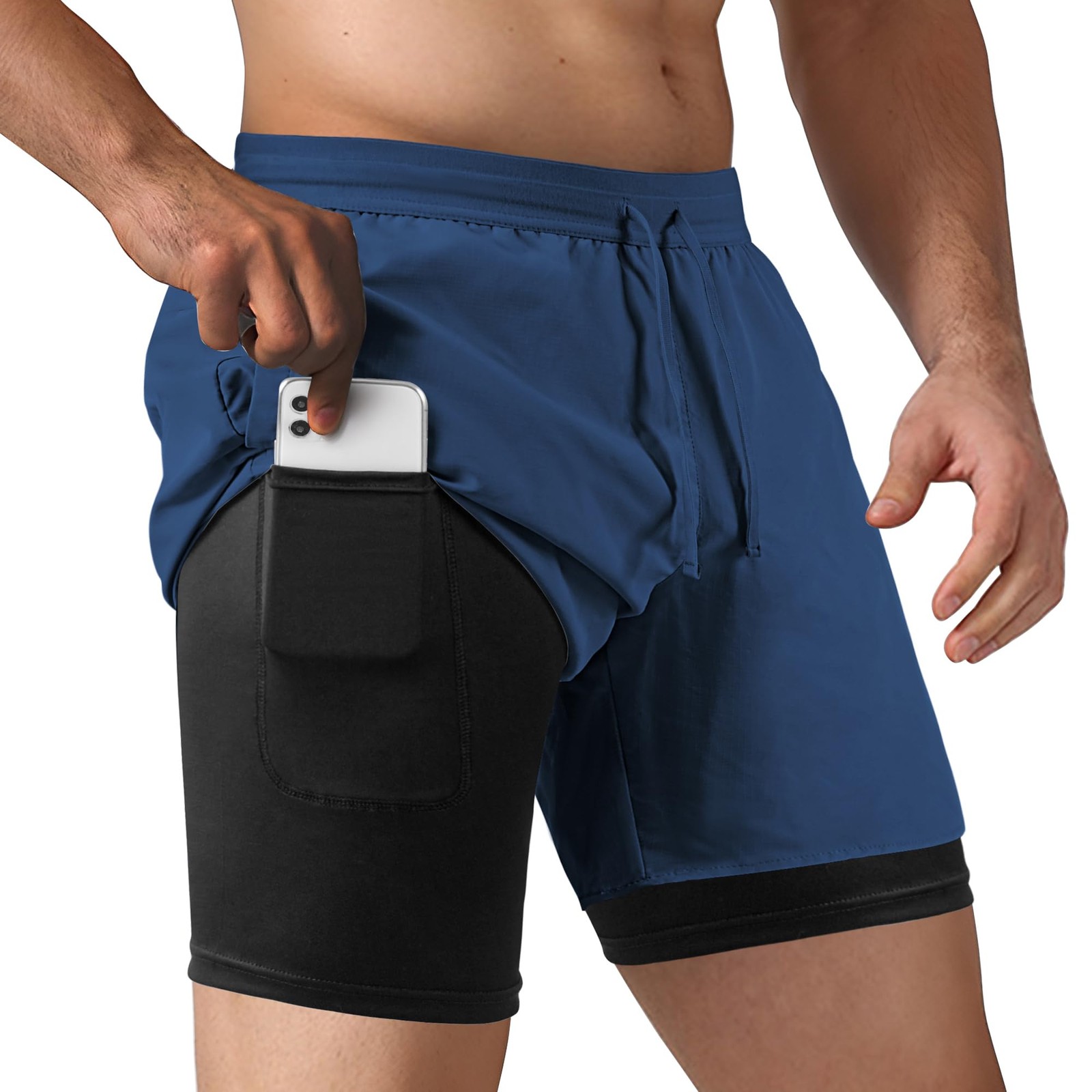 Men’S 2 in 1 Running Shorts Workout Athletic Training Gym Outdoor Sports Shorts