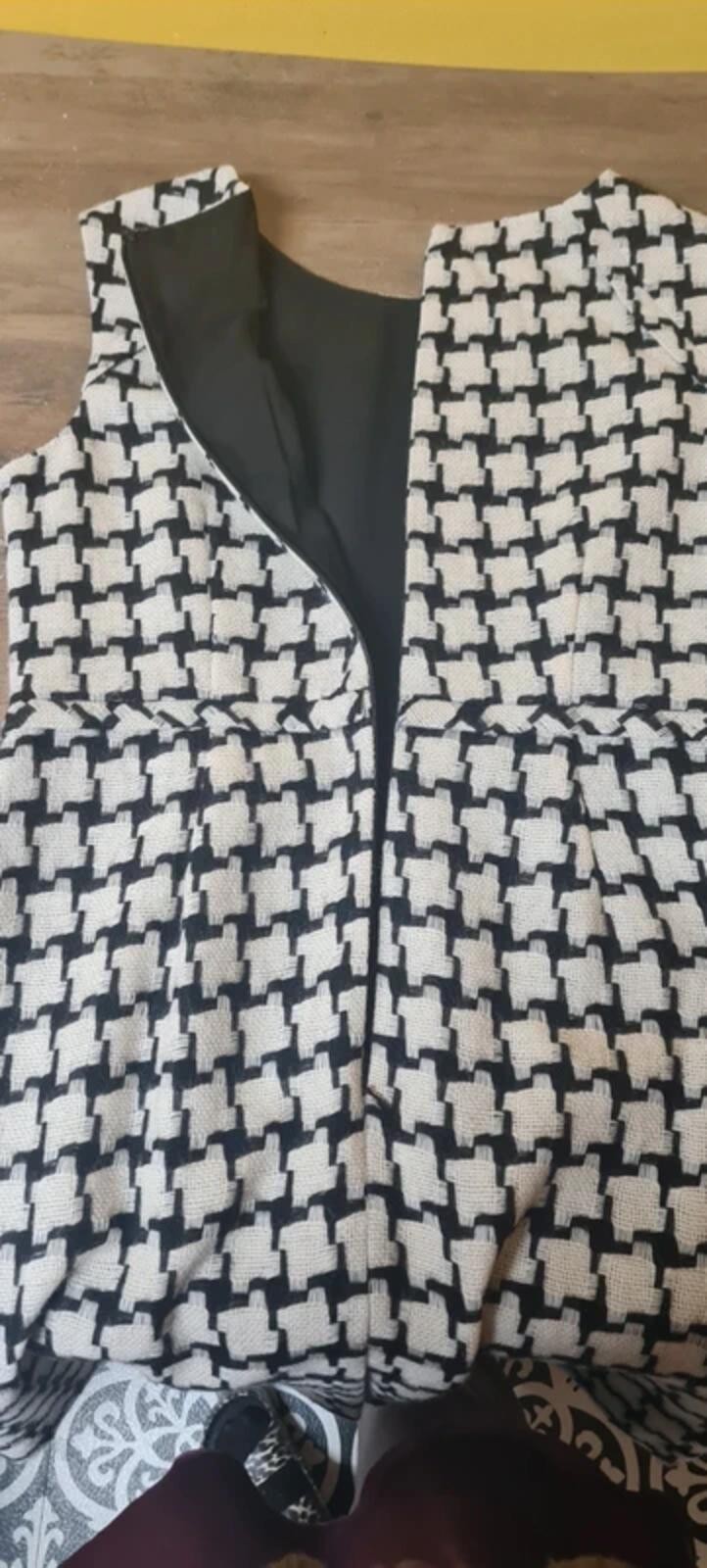 Hobbs Cream And Black Wool Tweed Shift Smart Evening Day Dress preppy