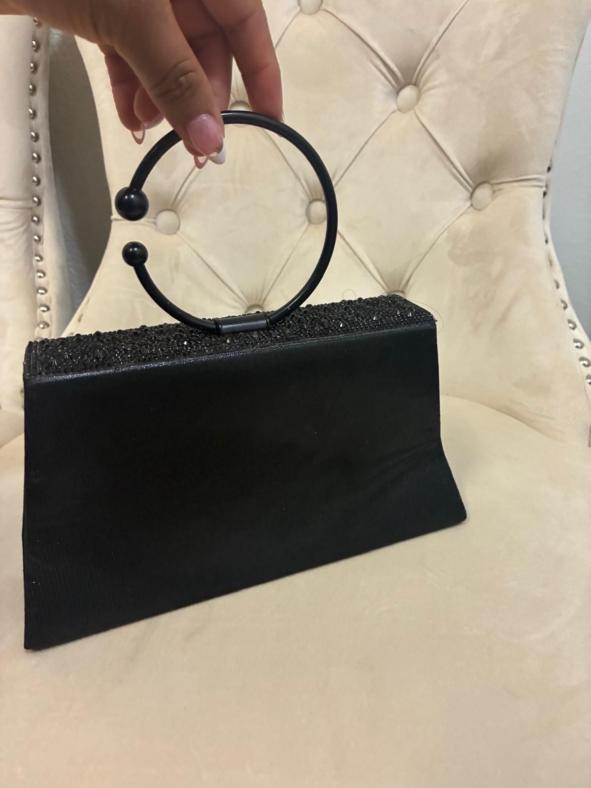 Women’s Black Rhinestone Evening Clutch Ring Top Handle Chain Strap Magnetic