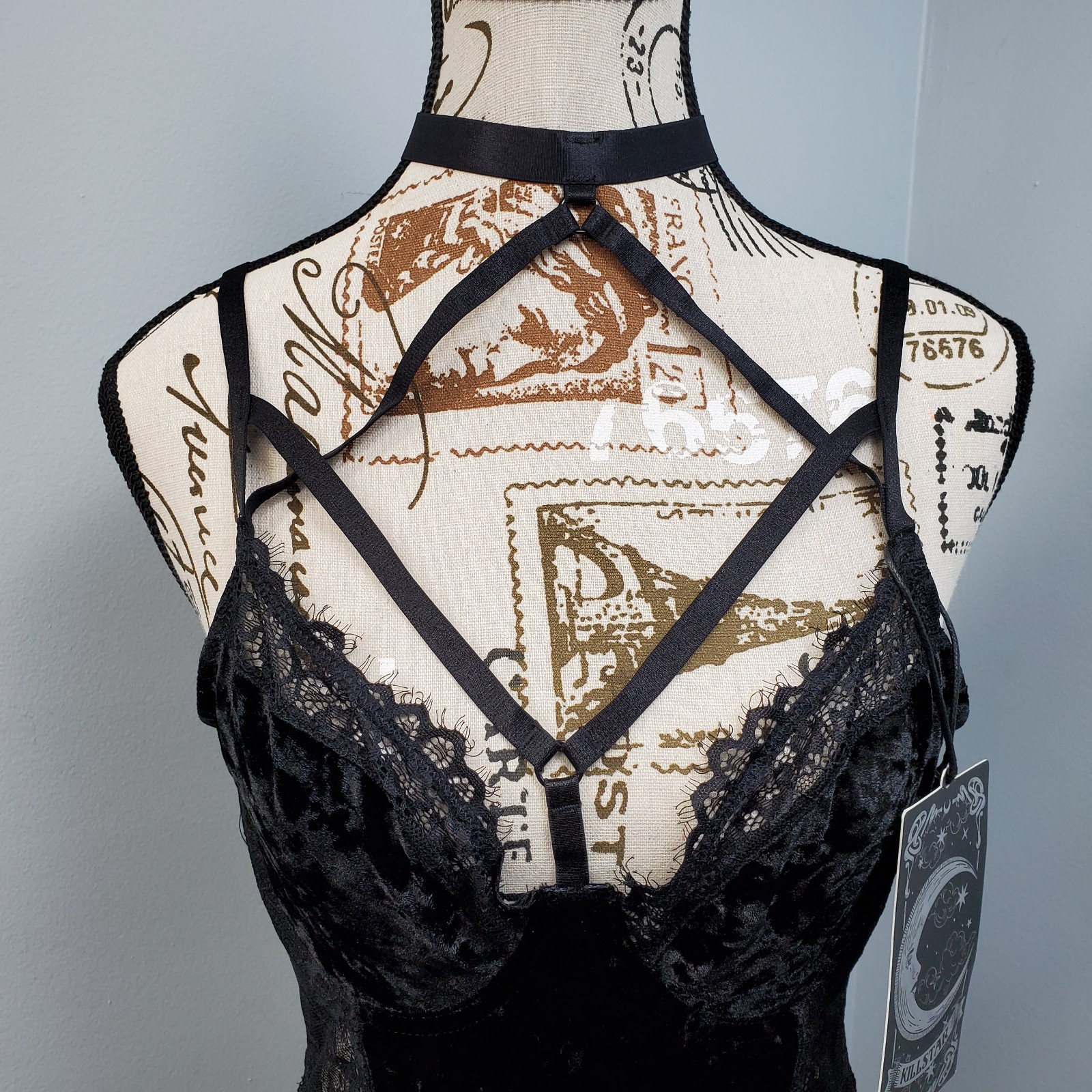KILLSTAR Ever Ayla Velvet Lace Bralette Corset Womens M Black Gothic Halloween