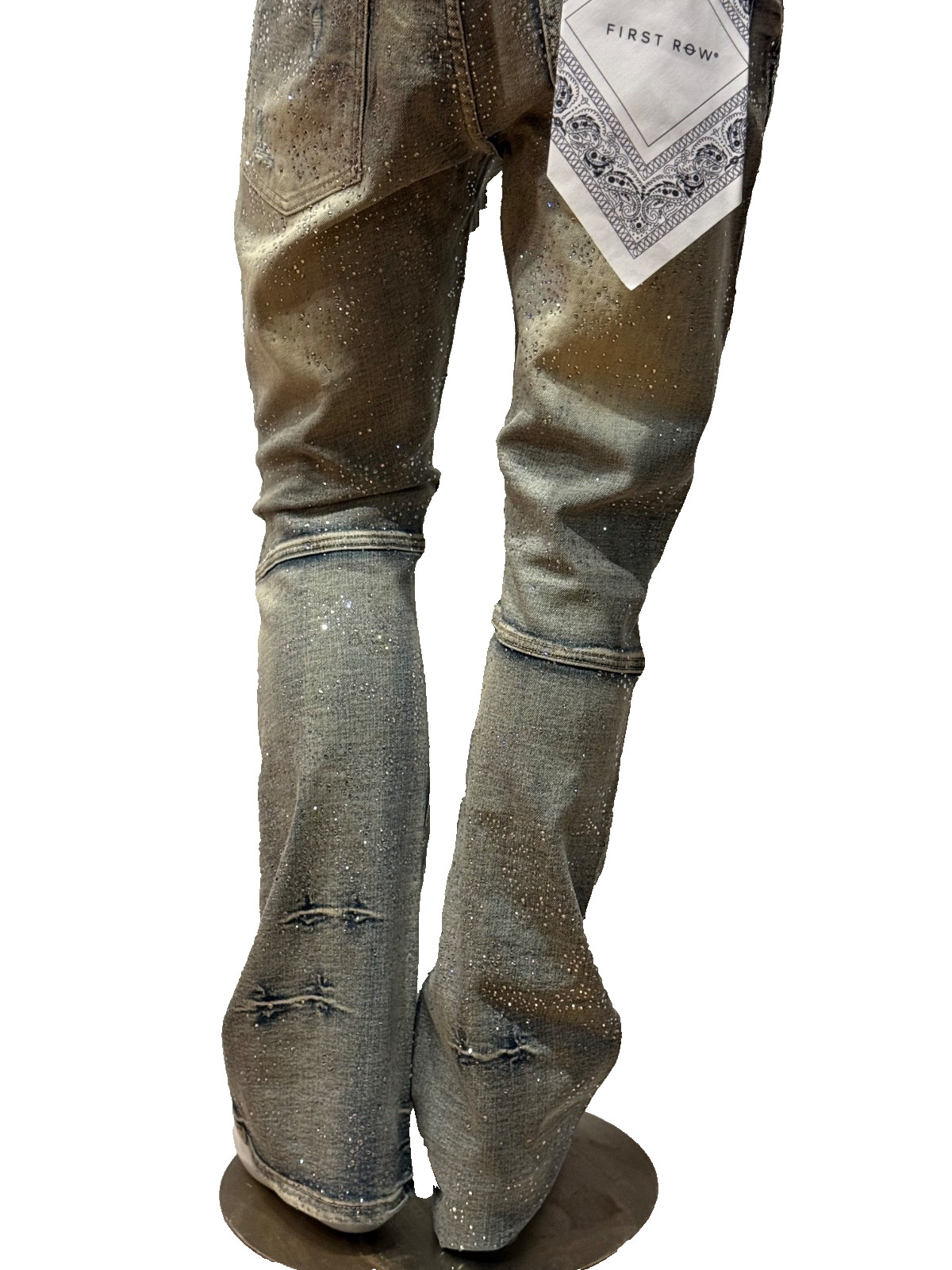 FRD4101 FIRST ROW PREMIUM RIPPED Skinny Stacked FIT SKINNY DENIM W/STONE
