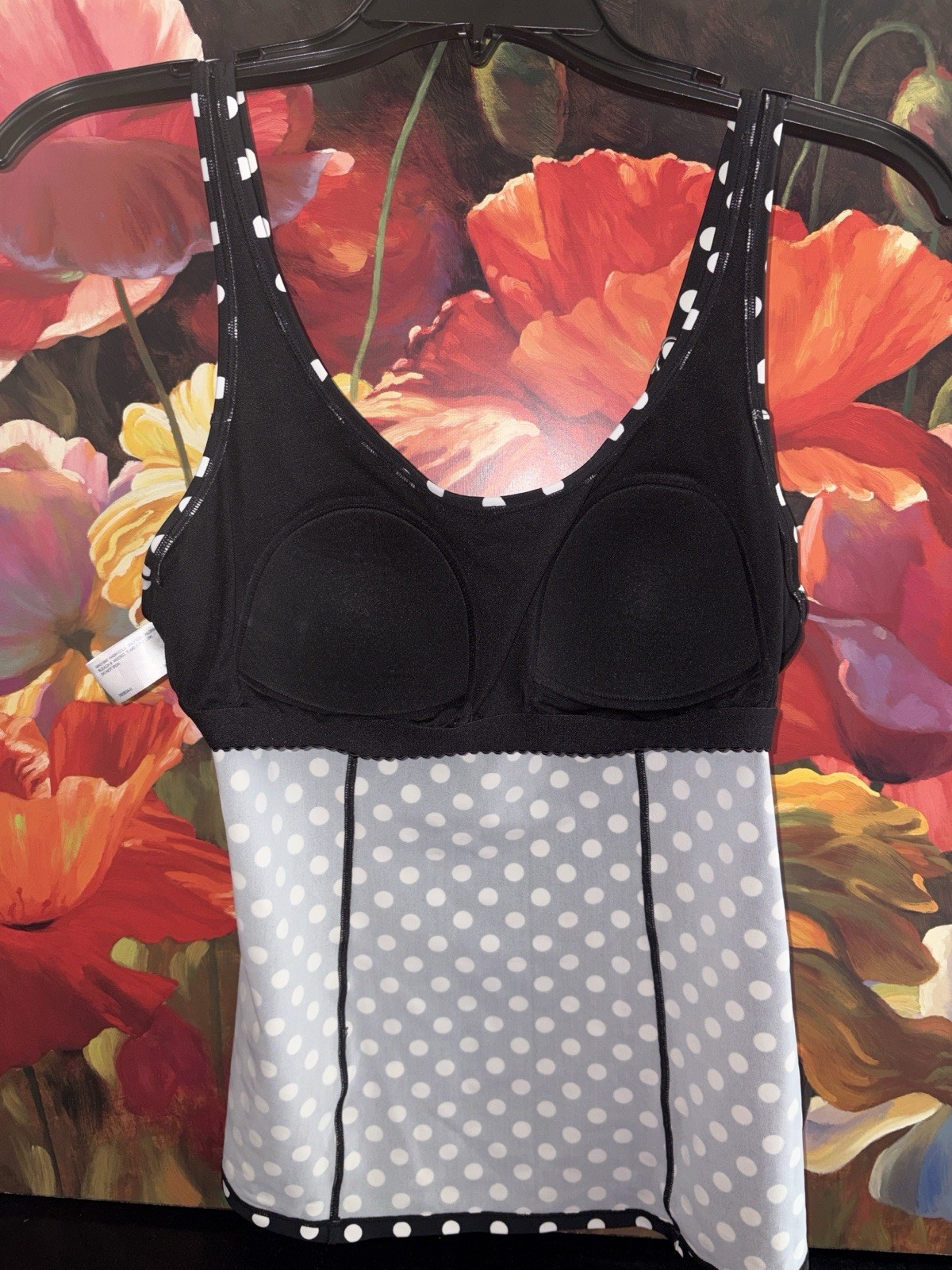 St. John’s Bay One Piece Swim Tank Top Black/White Polka Dot 10B