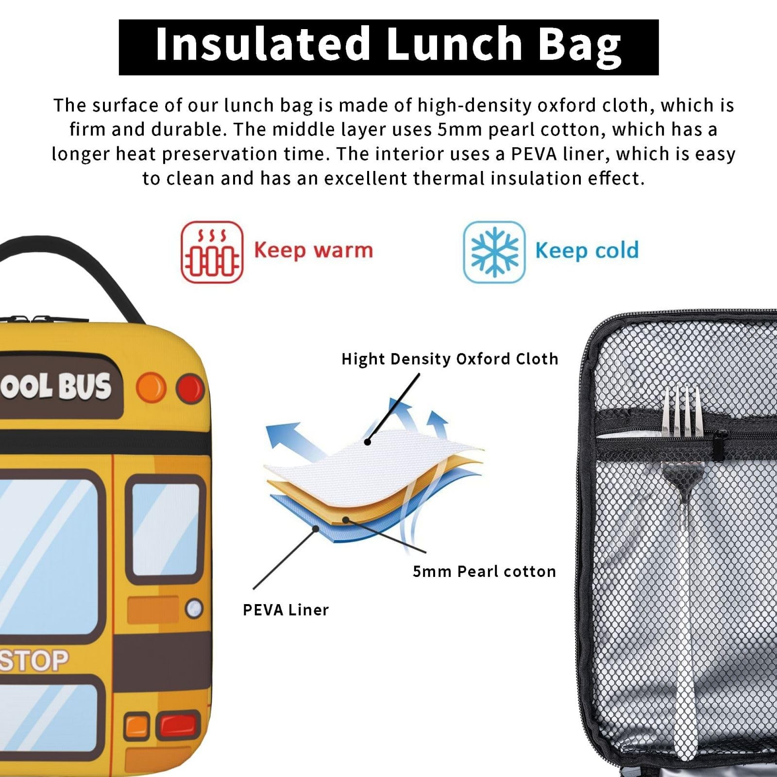 School Bus Backpack Large Capacity 11.4×7.8×15.7in with Lunch Bag Set – Perfect