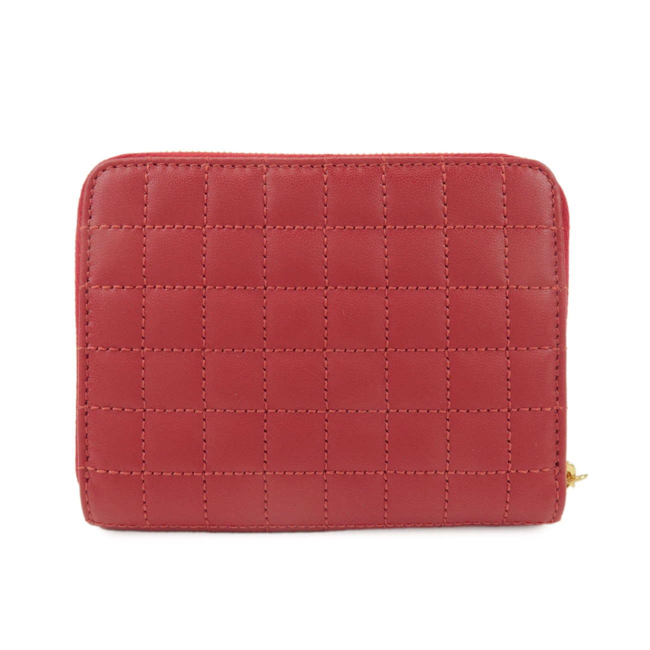 CELINE Leather Compact Zippy Wallet Coin Case C-charm Red Authentic Used F/S