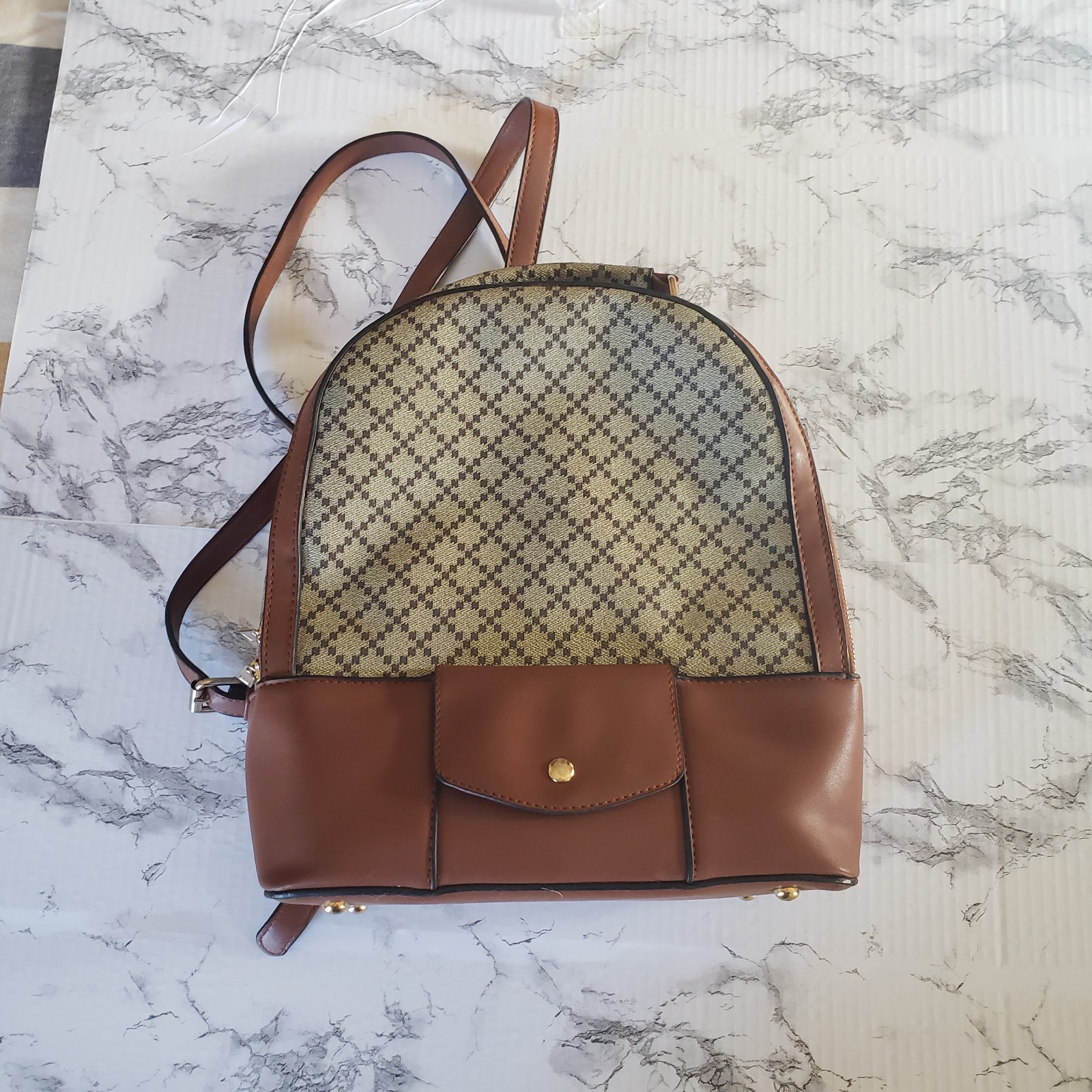 Brown Back Pack Purse. 12×10.5 Inches. 2 Large Zipper Pockets. Adjustable…