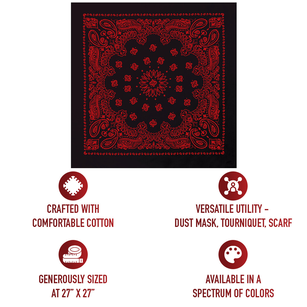 Black Red Trainmen Paisley Bandana 6-Pack Extra Large Head & Face Wrap 27″x27″
