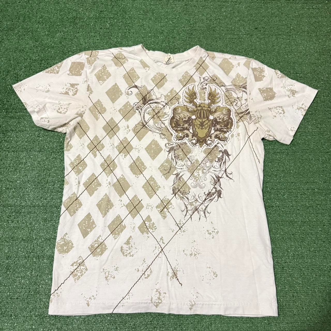 Vintage y2k Raw Blue Aop Shirt White All Over Print Crest Style Size XL