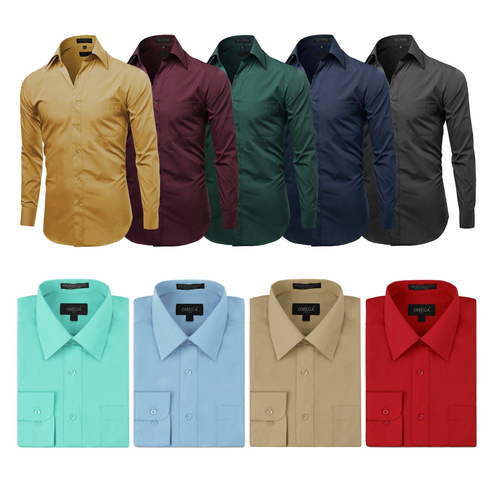 Omega Italy Men’s Classic Regular Fit Long Sleeve Solid Button Up Dress Shirt