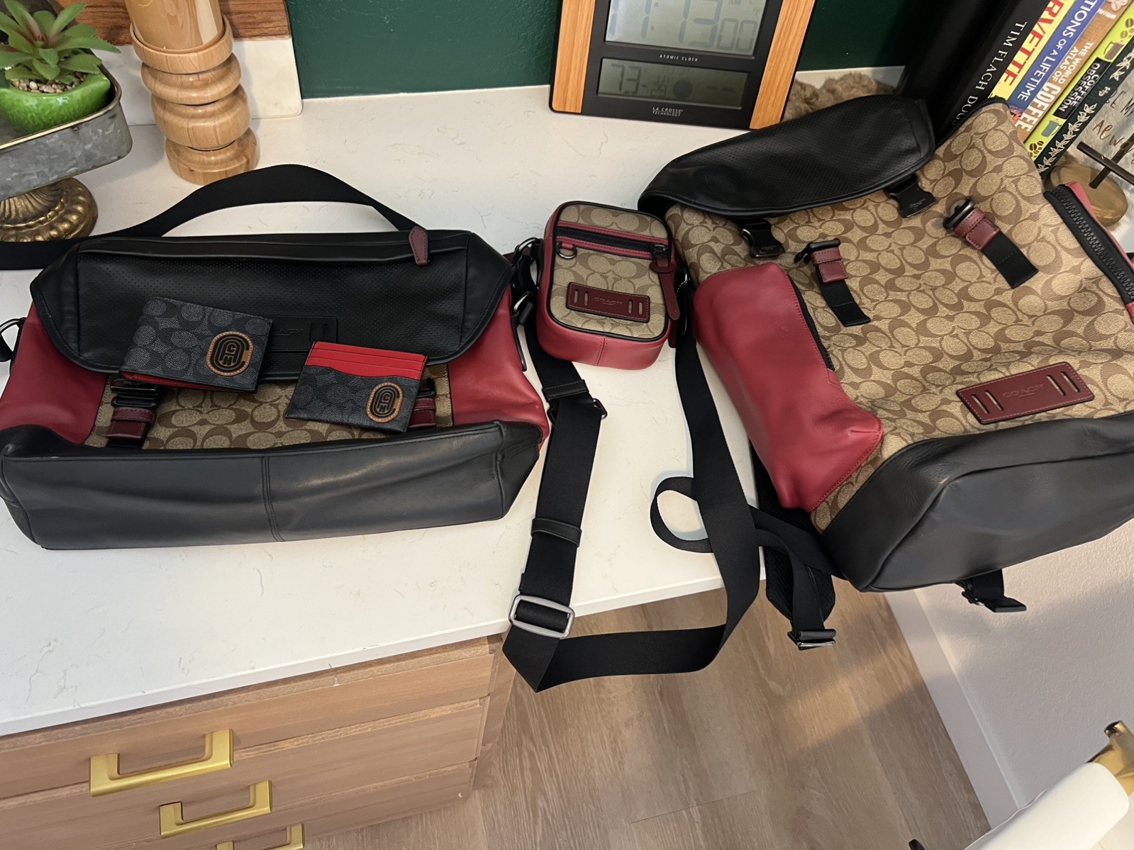 Coach Ranger Bag Red & Black Leather Jacuard Signature Coated Canvas Messenger