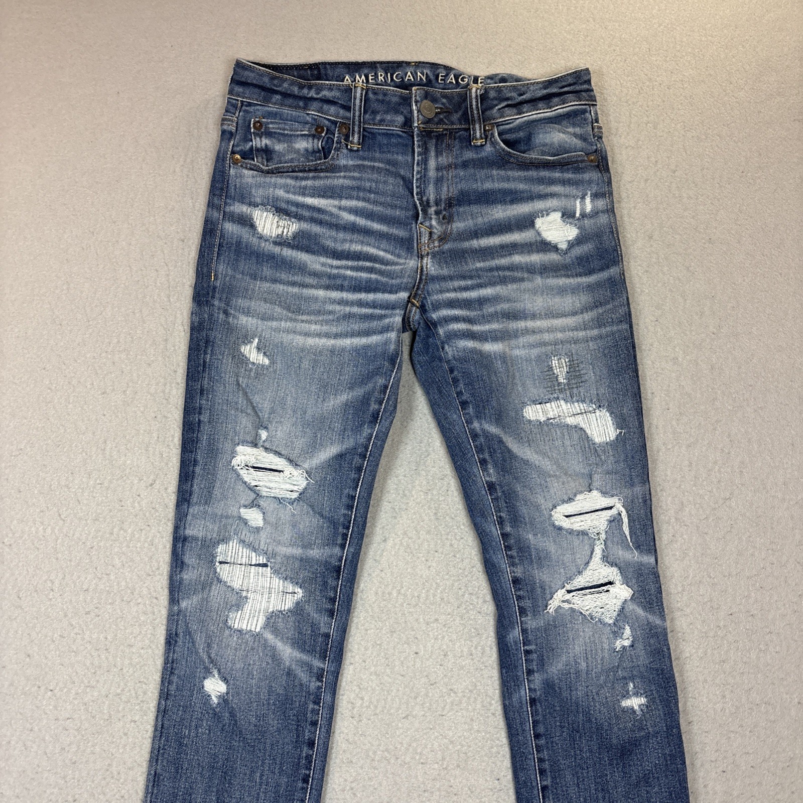 American Eagle Next Level Flex Men 30X34 Skinny Blue Medium Wash Distressed Jean
