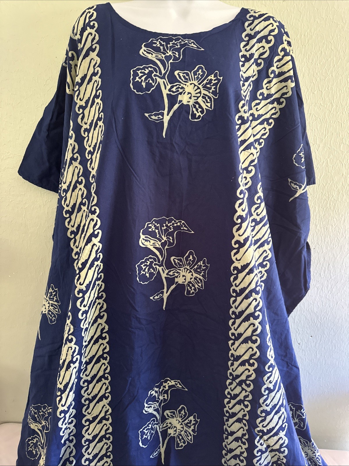 100% Cotton Kaftan Dress Maxi Long Tunic Batik One Size Plus Beach Summer Blue