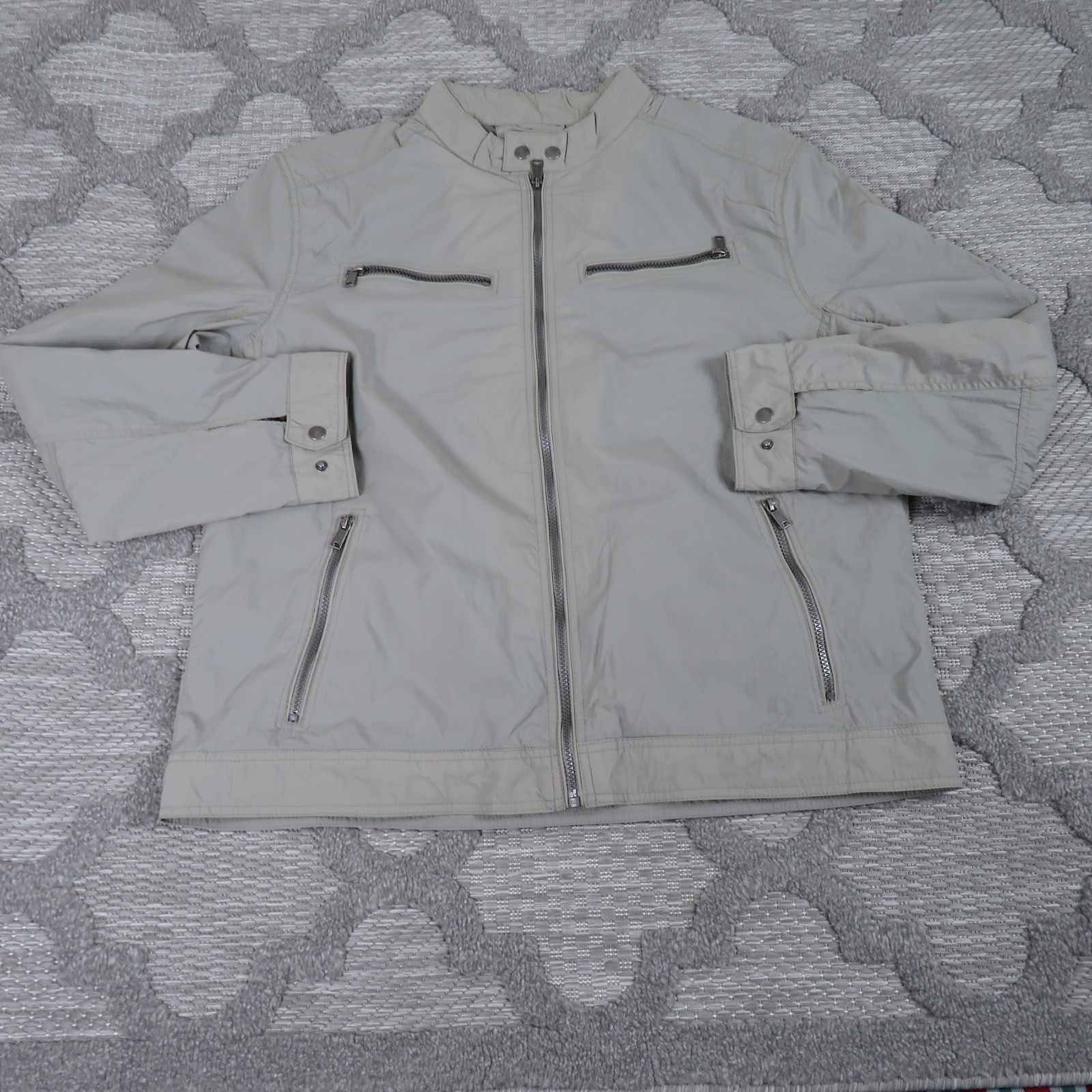 Lucky Brand Jacket Mens XXL Grey Nylon Moto Windbreaker Biker Utility Snap