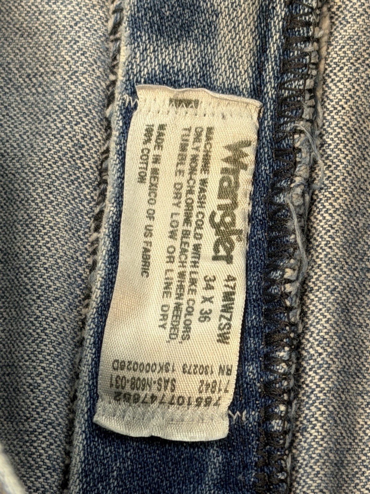 Vintage Wrangler 47 Jeans 34×36 Regular Fit Light Wash Made Mexico Y2K Denim