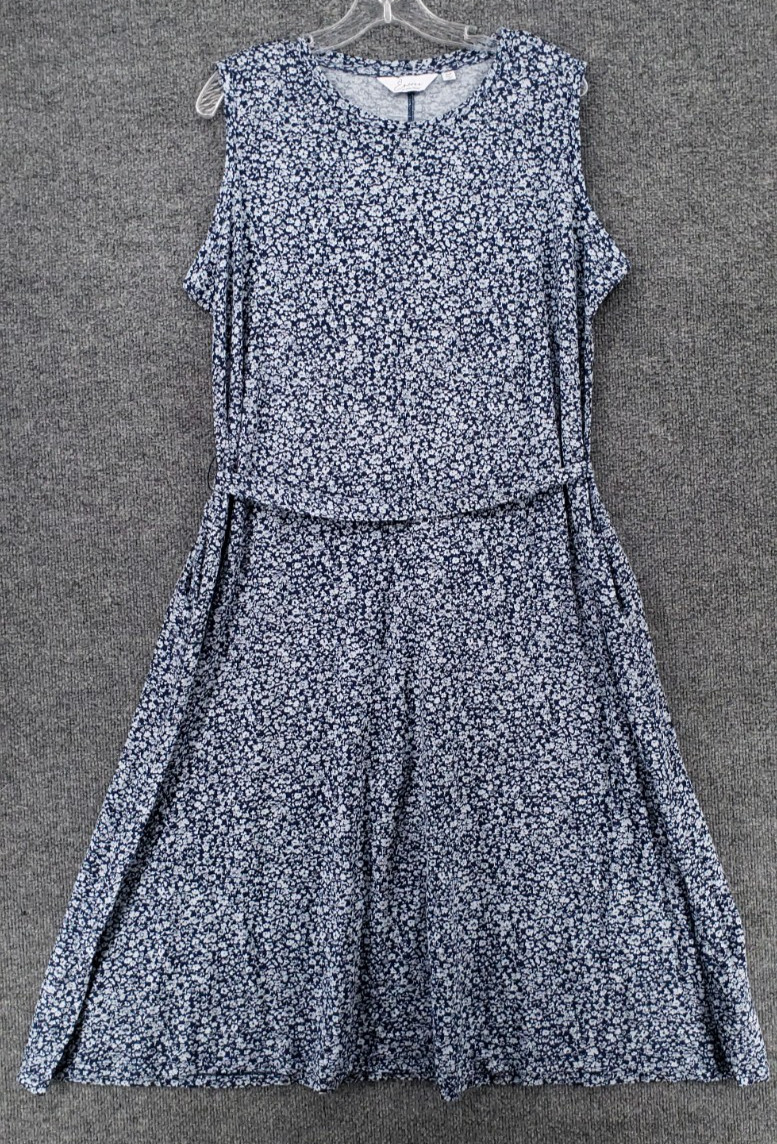 Encore by Idina Menzel Dress Women PXL Petite Blue Midi Fit & Flare Floral Ditsy