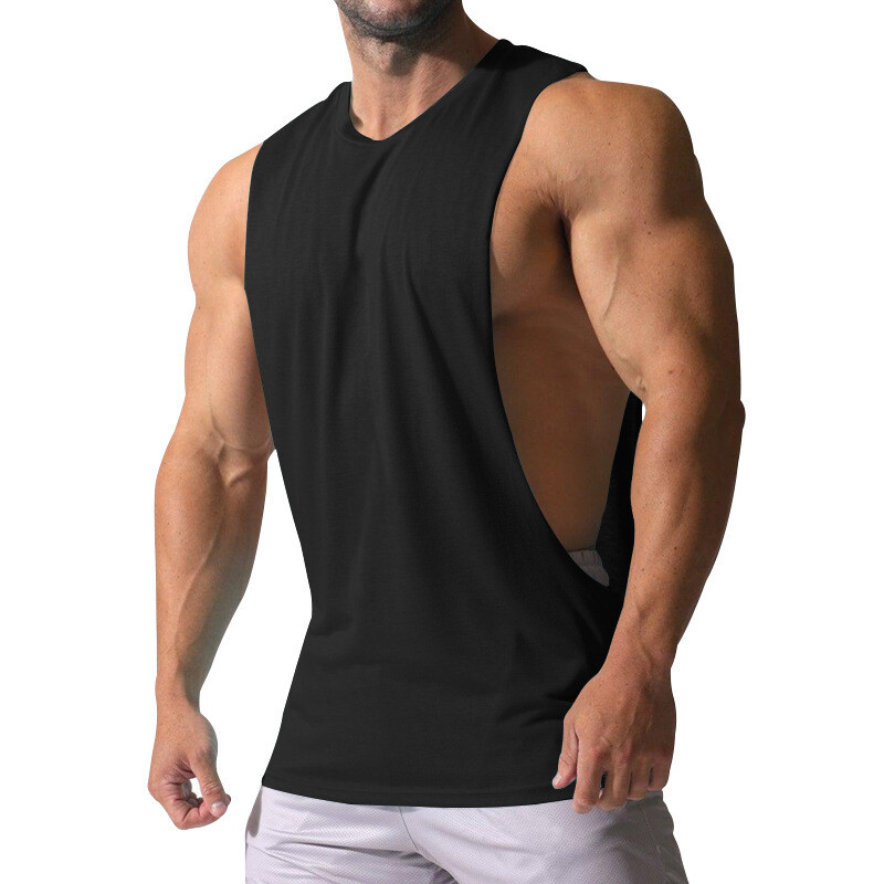 Men Sleeveless Muscle Stringer Tank Top Cut Open Gym Training Bodybuilding Vest