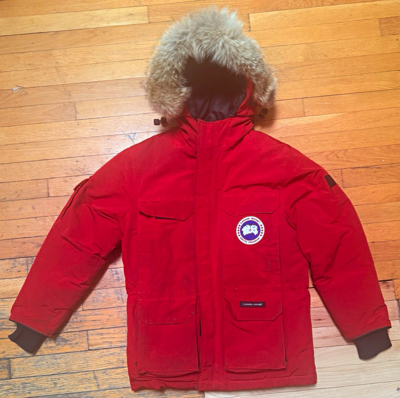 Canada Goose Expedition Red Down Parka Coat Hooded Fur Trim S/P
