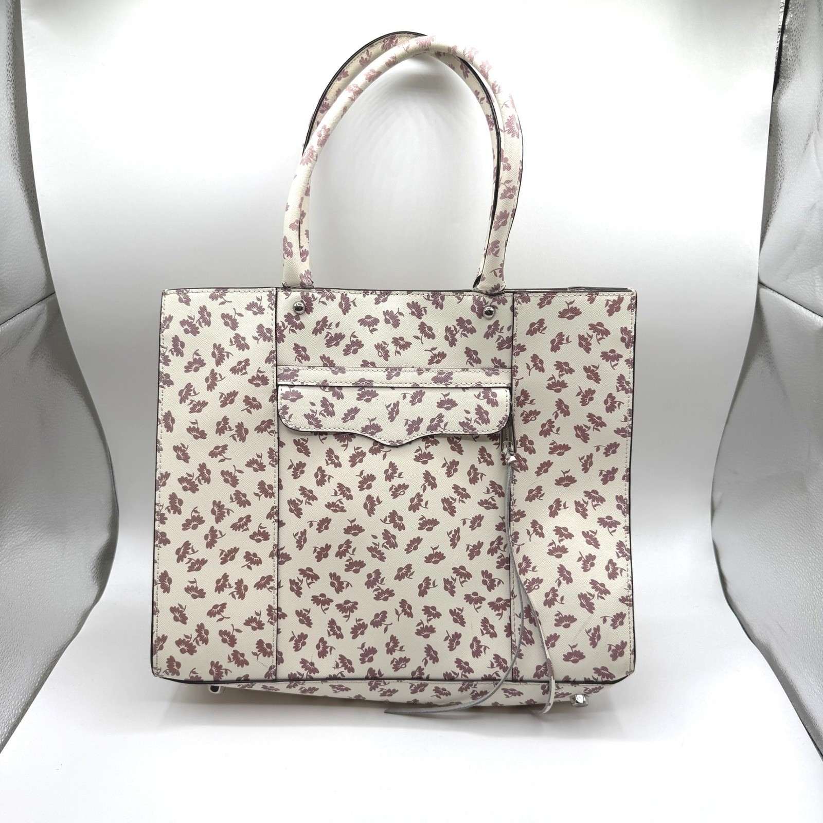 Rebecca Minkoff Tote Bag Women Large Cream Floral Saffiano Leather M.A.B. Work