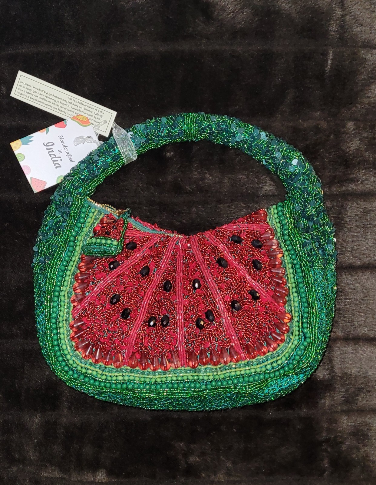 Handmade In India Beaded Sequin Watermelon Top Handle Women’s Handbag
