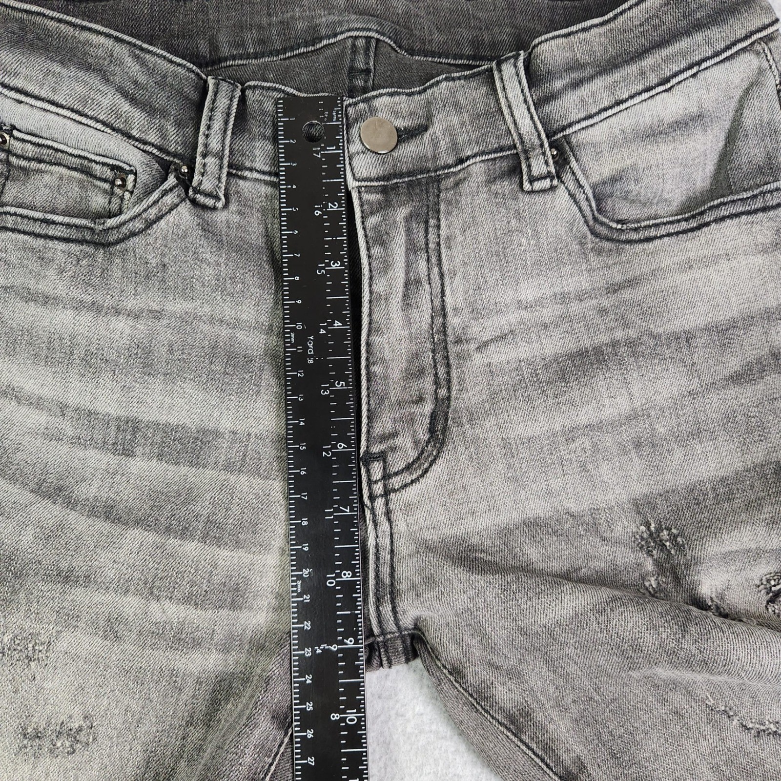 Mnml Jeans Womens 29 Gray Denim Faded Stretch Streetwear Distressed Skinny Leg
