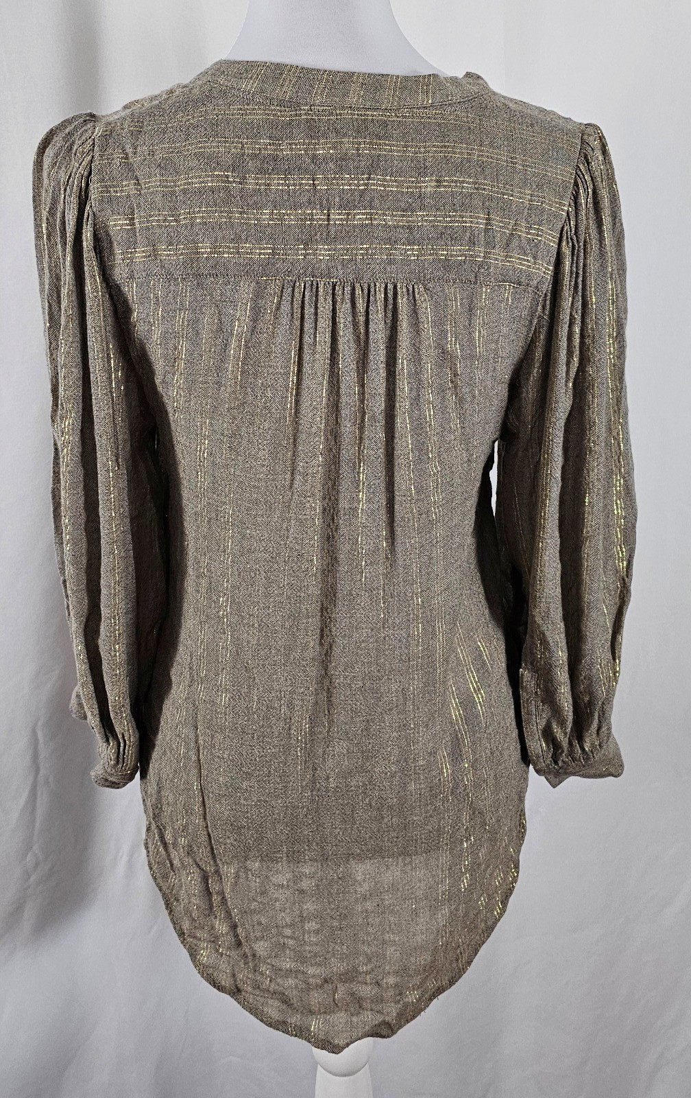 Anthropologie Akemi Kin Womens Blouse Gray Sparkly Gold Rayon Wool Size 2