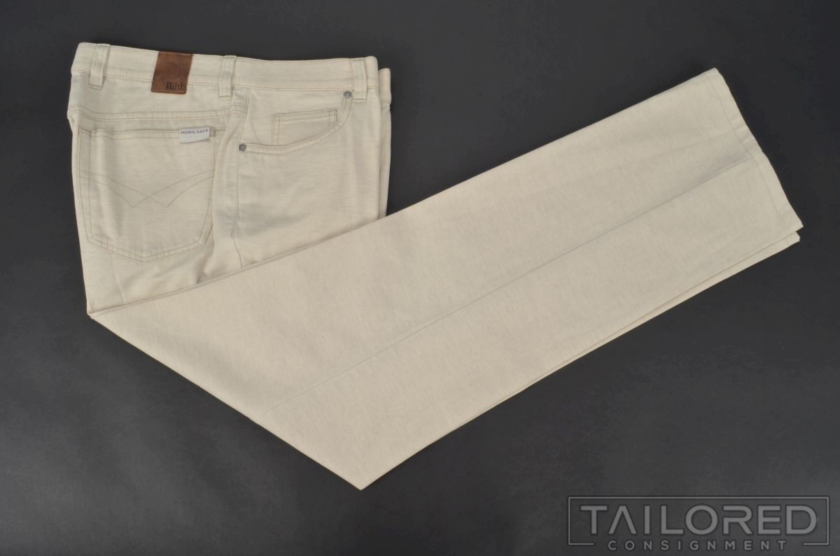 HILTL John Solid Beige Cotton Linen Denim Twill Mens Luxury Jeans – 36