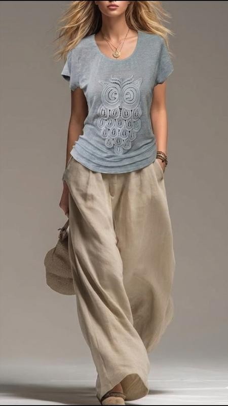 Maddison Gray Owl Applique Pattern T-shirt Size S