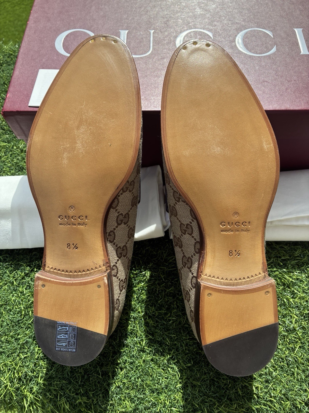 GUCCI CLASSIC BEIGE EBONY GG SUPREME MONOGRAM HORSEBIT JORDAAN LOAFERS G8.5 US9