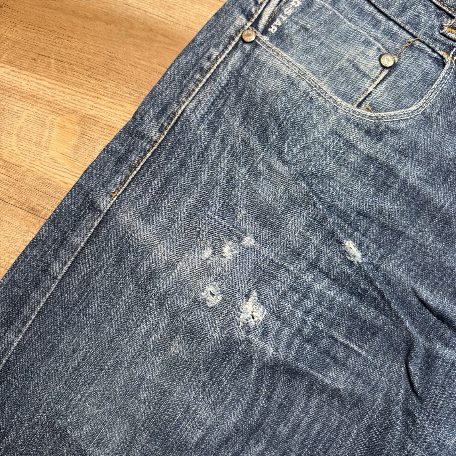G-Star RAW Jeans Men 31×32 Blue Straight Leg Dark Wash Denim Distress Button Fly