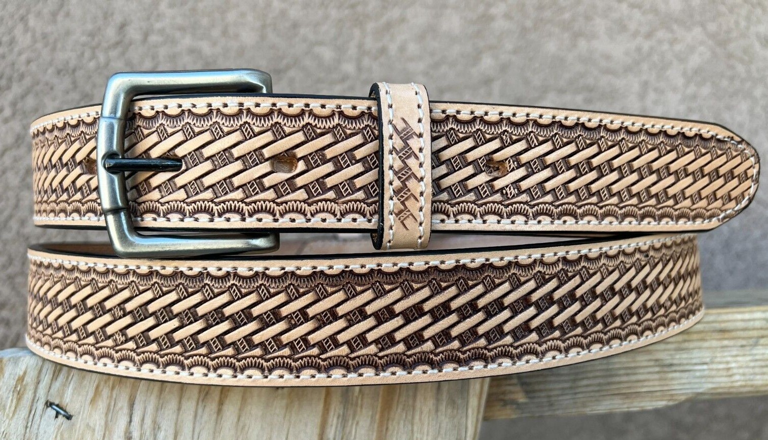 MEN’S HEAVY DUTY BASKET WEAVE CASUAL OR WORK LEATHER BELT, MEN’S LEATHER BELT