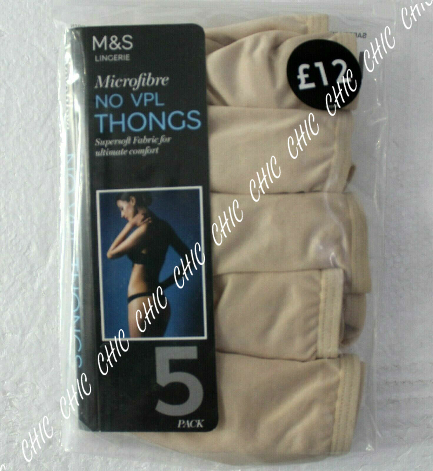 M & S Ladies 5 Pack Microfibre with Lycra Thongs Briefs Knickers Underwear