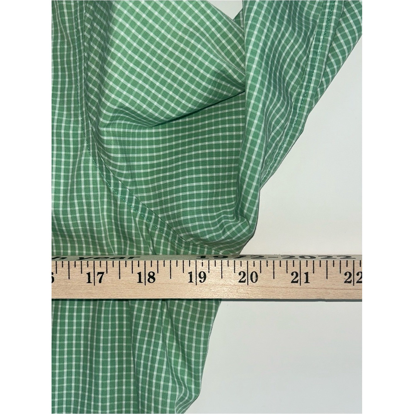 Lands’ End No Iron Supima Cotton Green Gingham Button Up Shirt Petite 10P