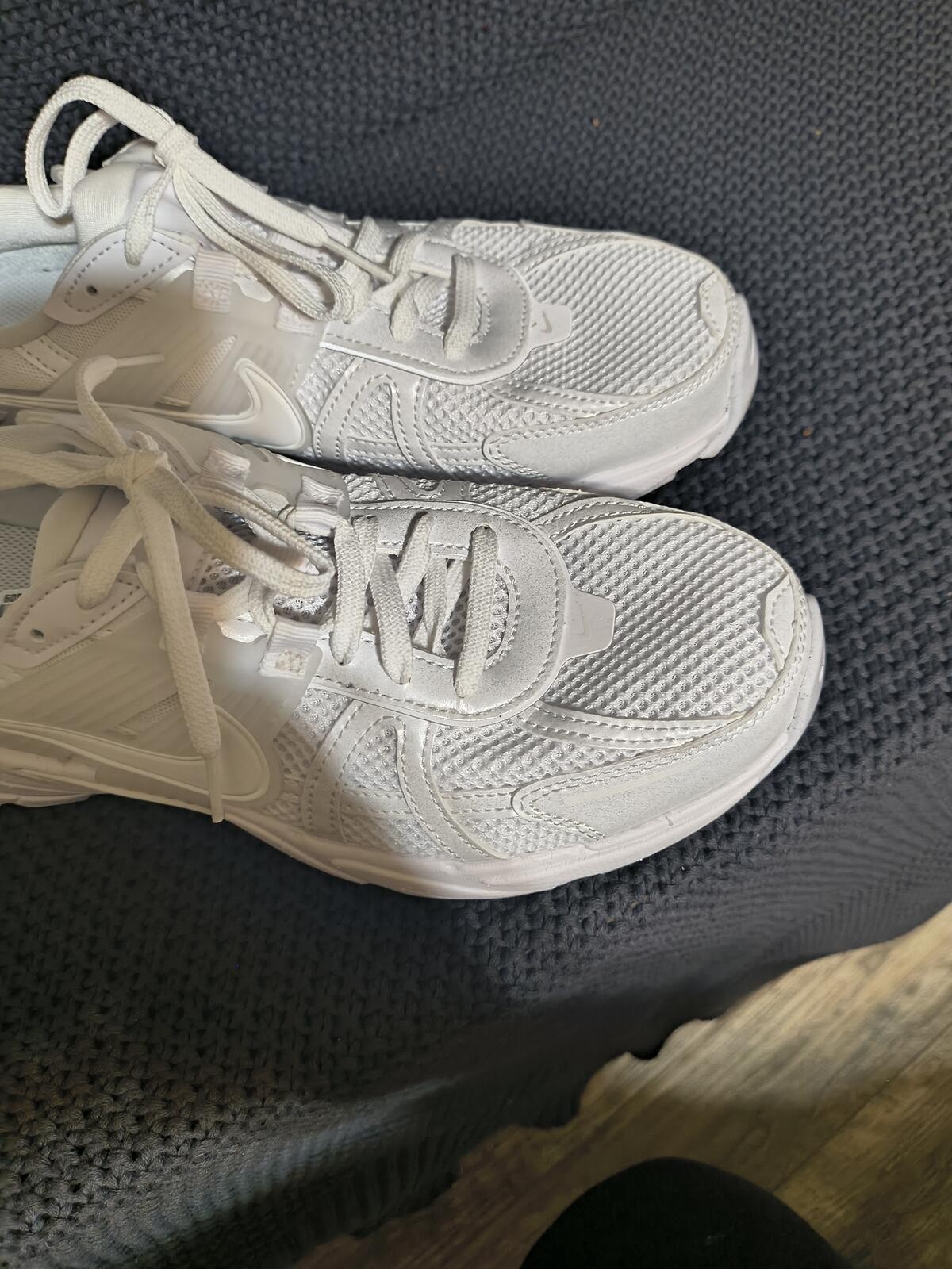 White Synthetic Leather and Mesh Athletic Sneakers