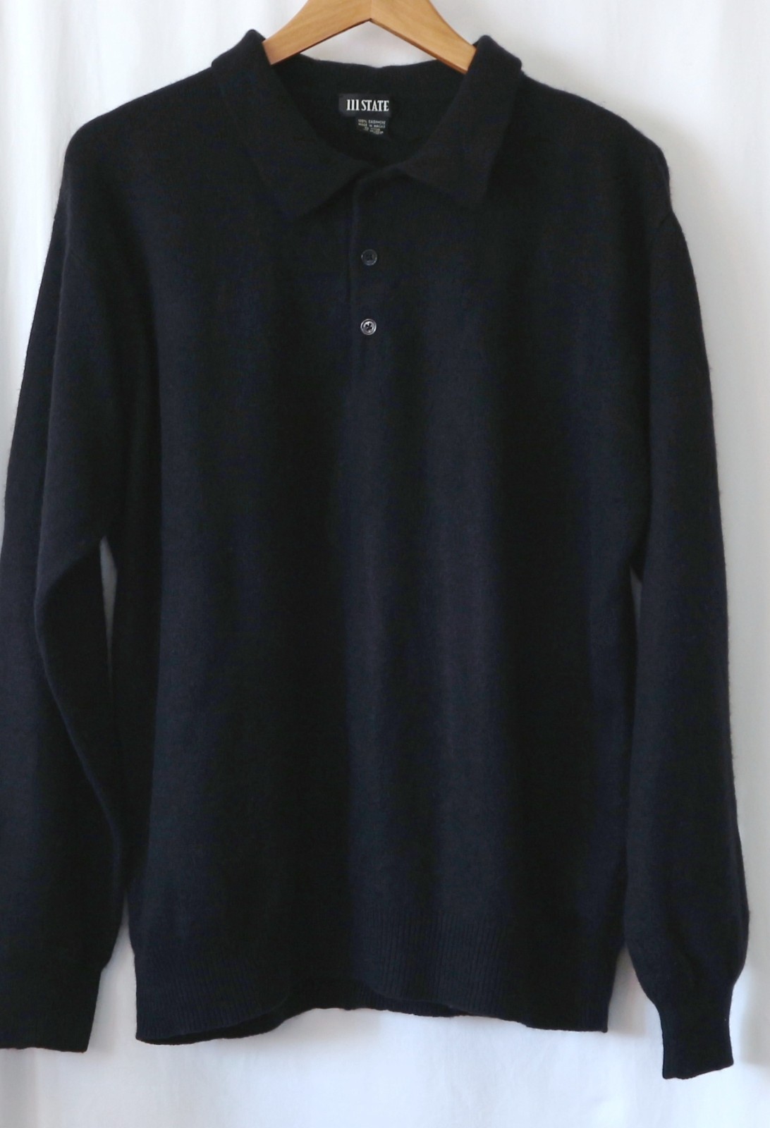 III TRI STATE Mens Black Cashmere Polo Swtr 48 In Chst 26.5 In Lng Sz XL EXC