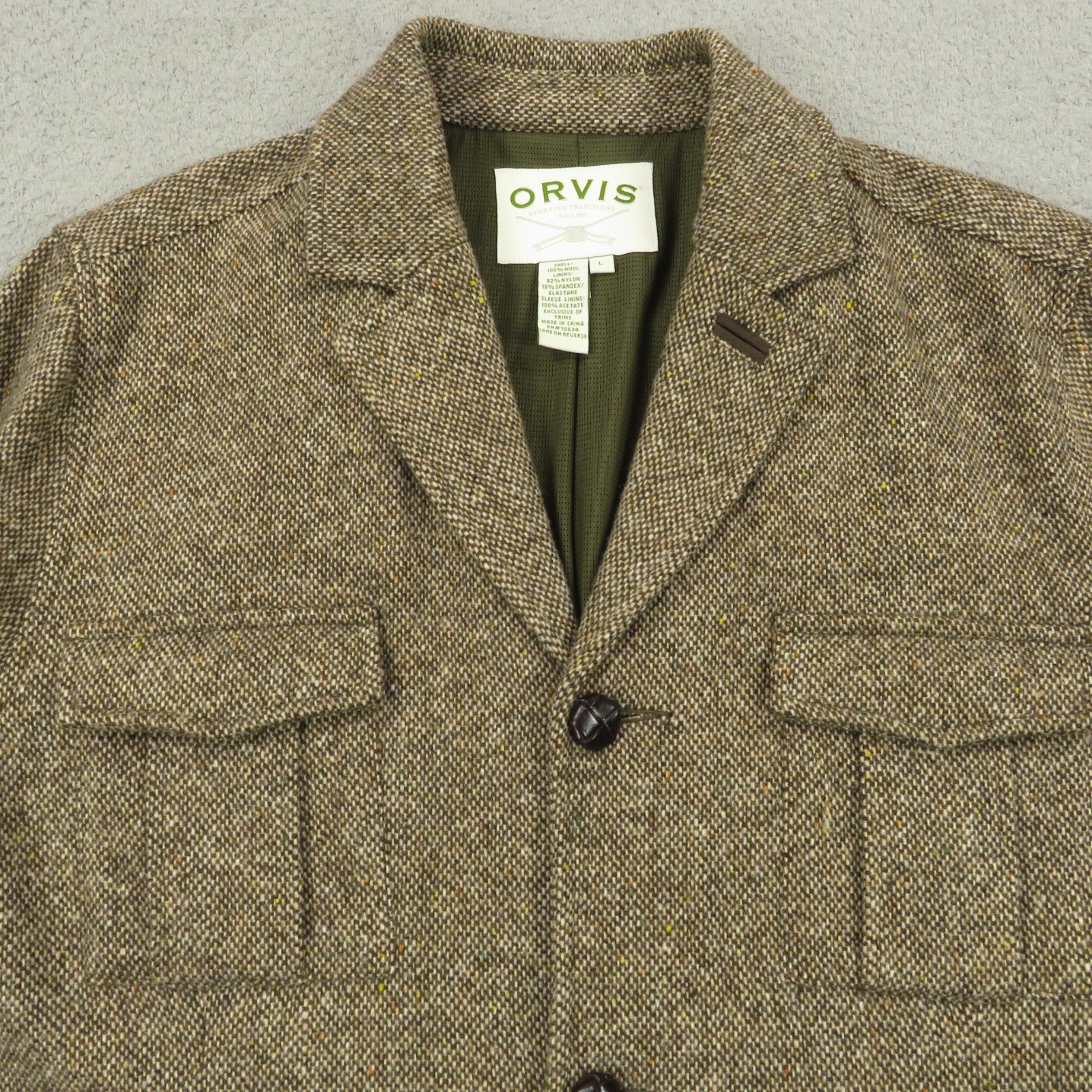 Orvis Jacket Men Large Tweed Elbow Patch Sport Coat Hunting Blazer Cruiser Fleck