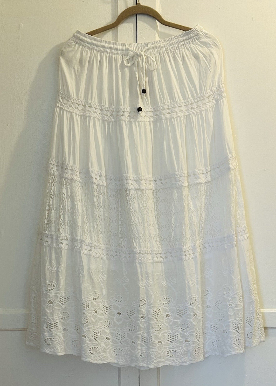 Small/Medium/ Large New White Cotton Eyelet Lace Tiered Aline Skirt Lined