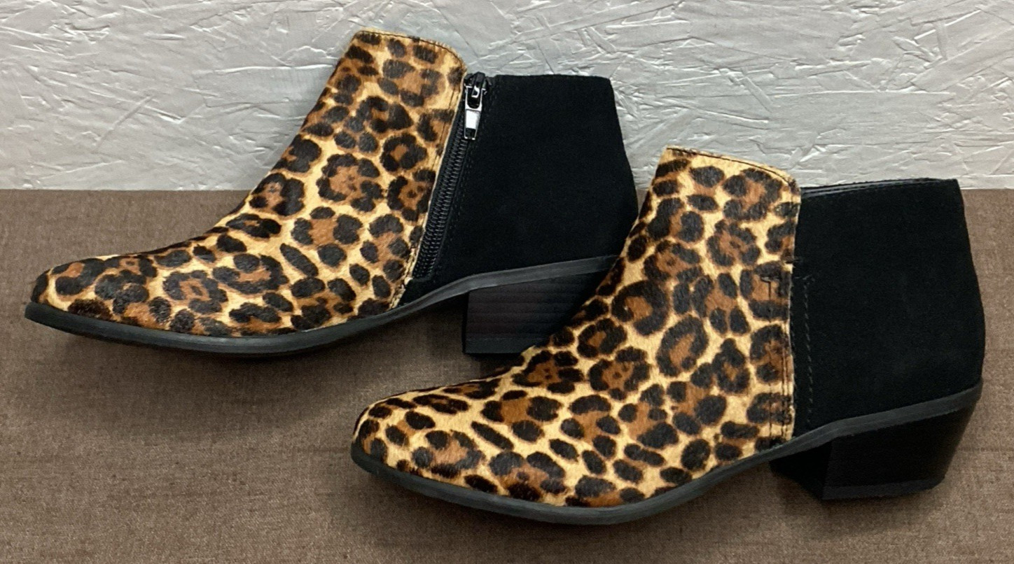 G.H. Bass Nina Women’s Booties Leopard Print Calf Hair Black Suede Zip Size 6M