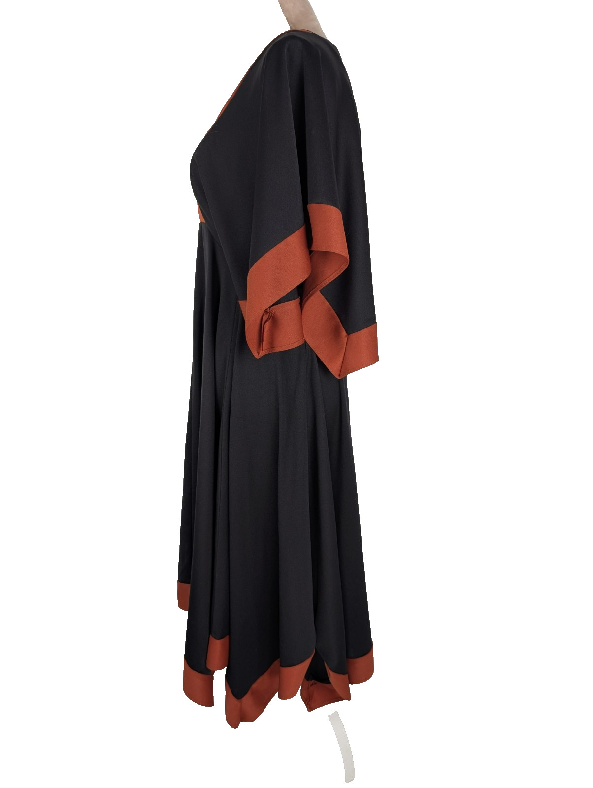 Vtg 70s Midi Dress Black Red Batwing Sz M Asymmetric Witchy Goth Dark Fairy