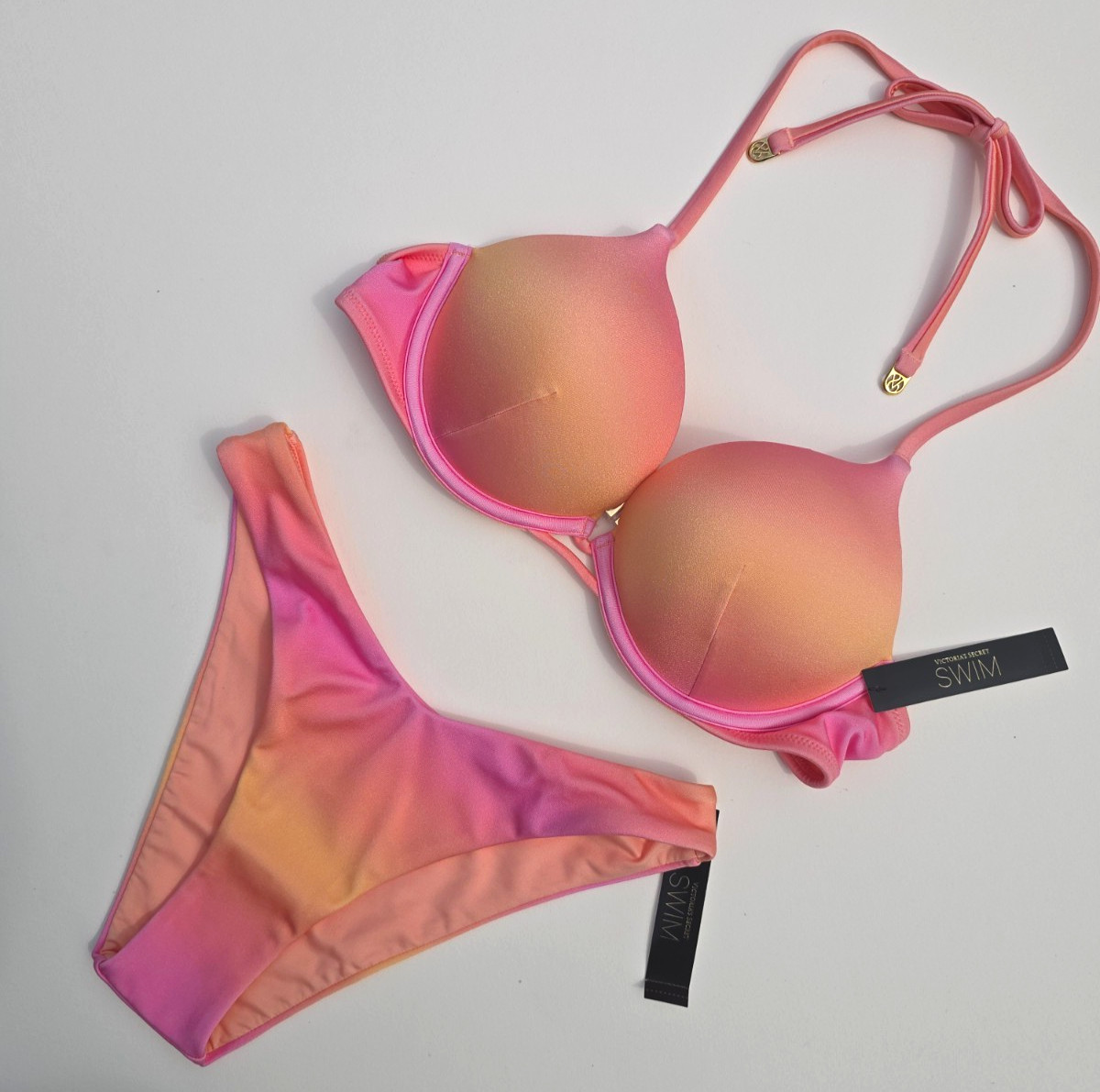 Victoria’s Secret Swim Bombshell Add 2 cups Push-up Set Pink Ombre Brazilian