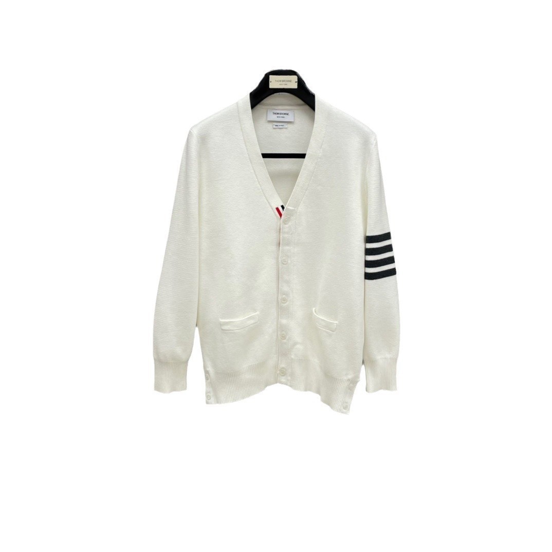 Thom Browne Men/womens Autumn Winter New Four Bars Striped Knitted Wool Cardigan