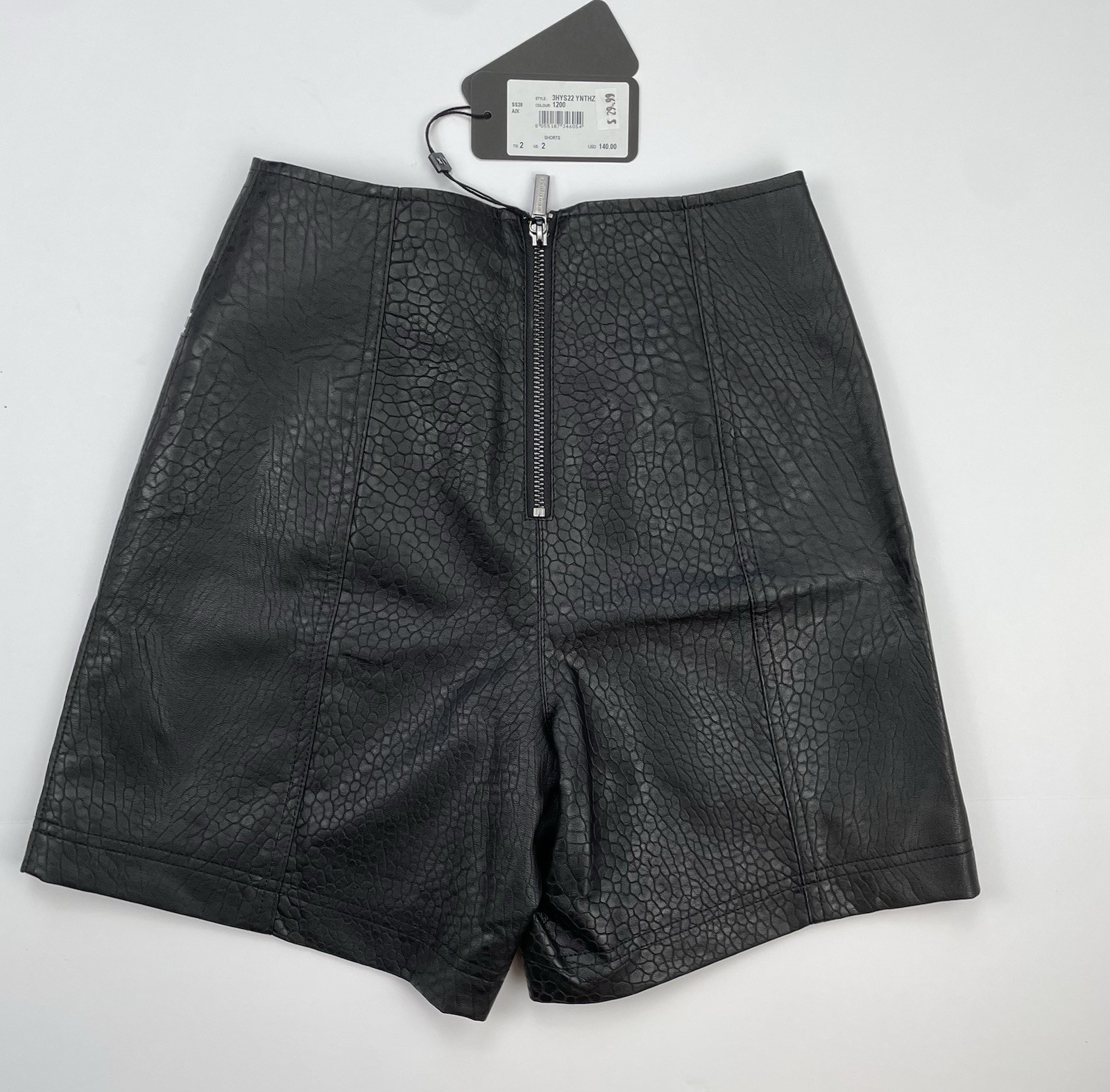 NWT Armani Exchange Eco Leather High Rise Shorts Black Textured Moto Goth Size 2