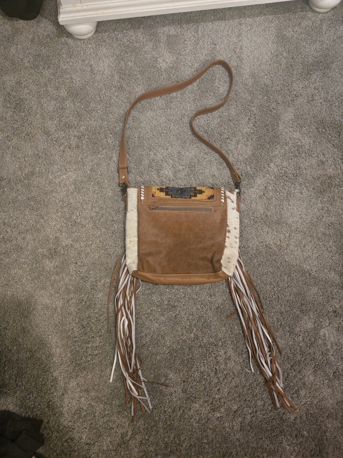 Myra Bag Genuine Leather Hair-On Cowhide Fur Fringe Western Crossbody Purse.