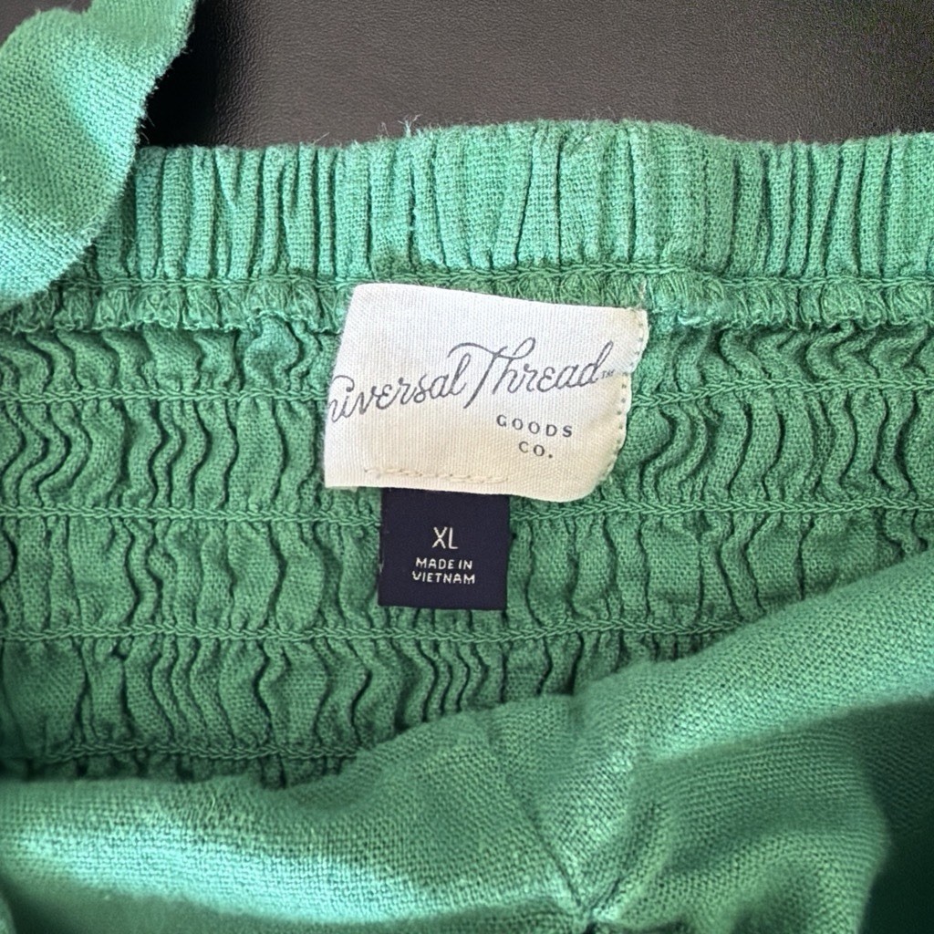 Universal Thread Women Green V-Neck Tie Front Cropped Smocked Cami Top XL