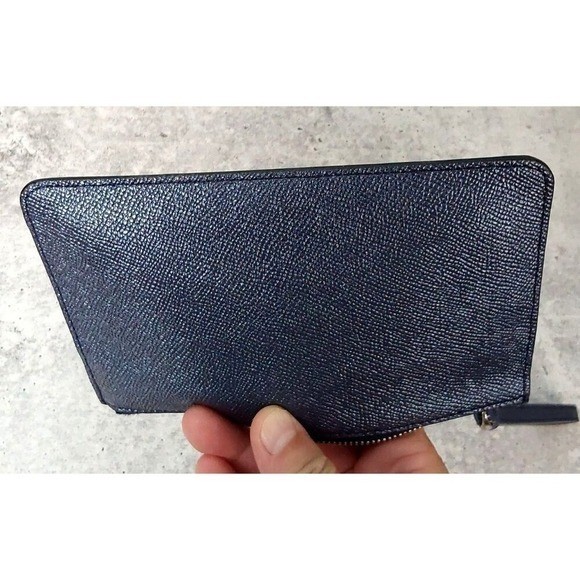 Coach Corner Zip Wristlet Glitter Star Navy Cross grain Leather