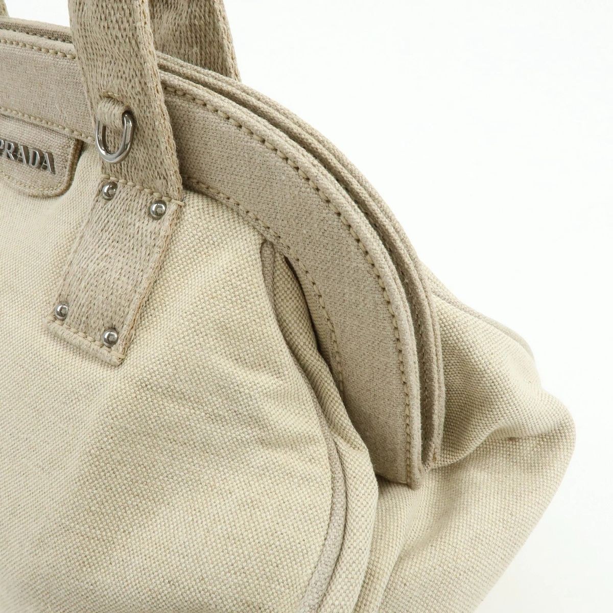 PRADA Mistolino Boston Bag Hand Bag Natural BN1886 Authentic Used