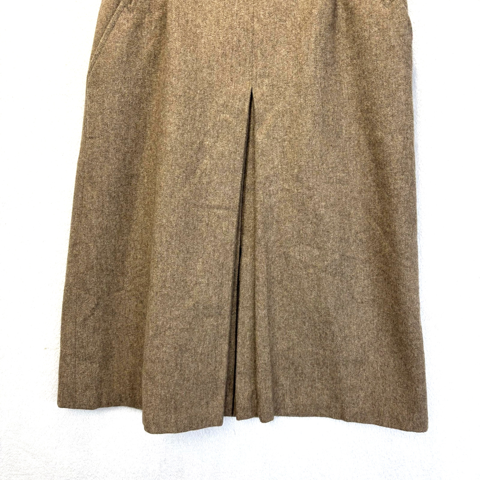 Vintage Tweed Wool Pleated A Line Skirt Medium 9 Brown Midi Slit Academia Office